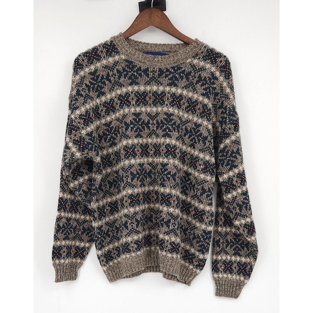 Vtg 90s Honors Fair Isle Sweater Mens XL Geometric Knit Earthy Gorpcore Grandpa